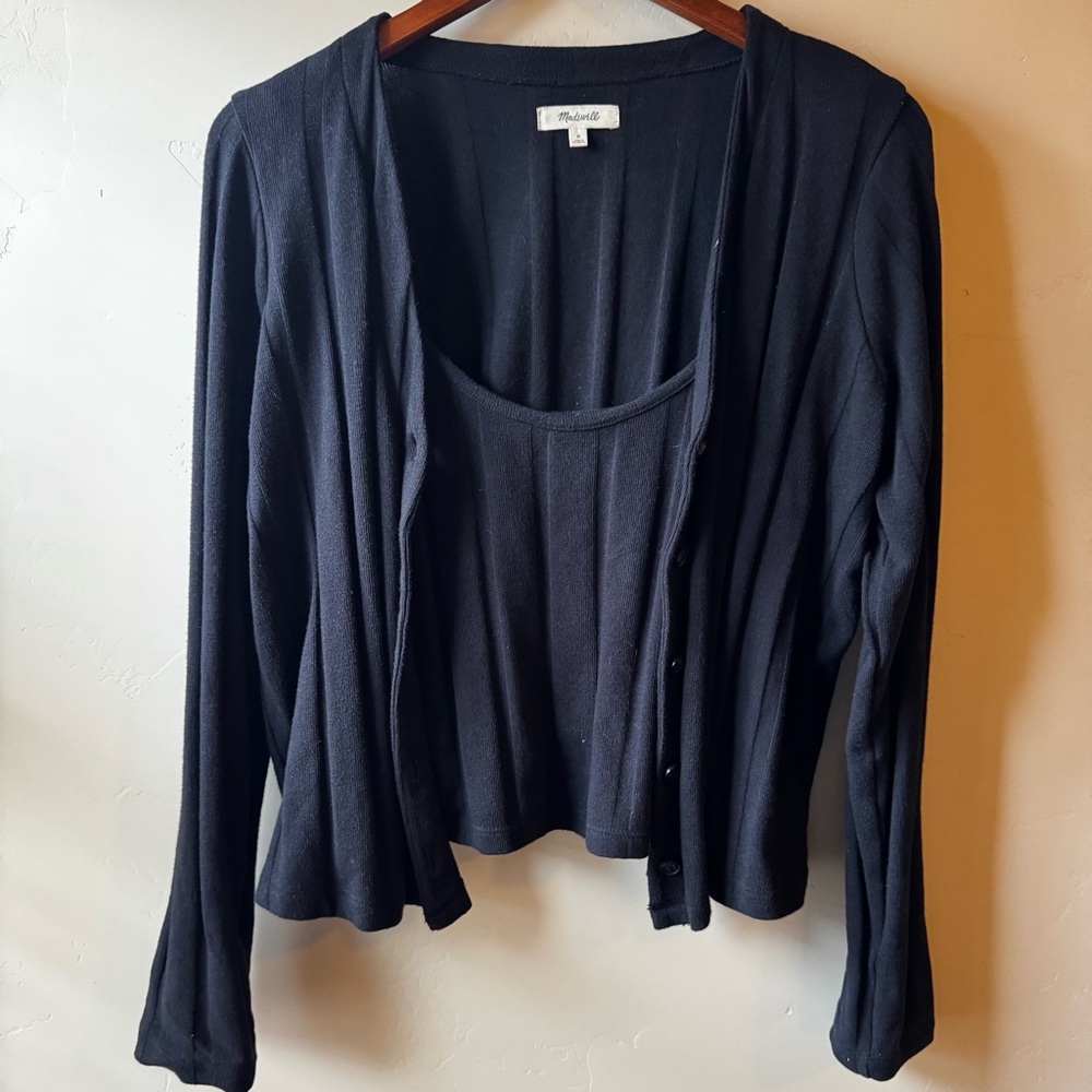 Black Cardigan and Tank Top Set